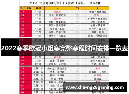 2022赛季欧冠小组赛完整赛程时间安排一览表
